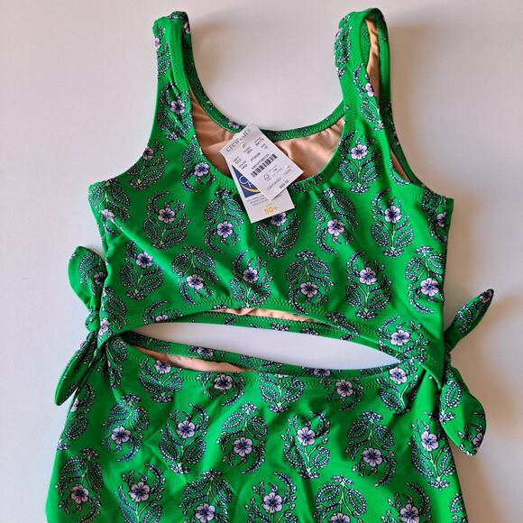 NWT Crewcuts J. Crew Floral Print Cutout One Piece Swimsuit Green Girls Size 12 - Picture 3 of 8